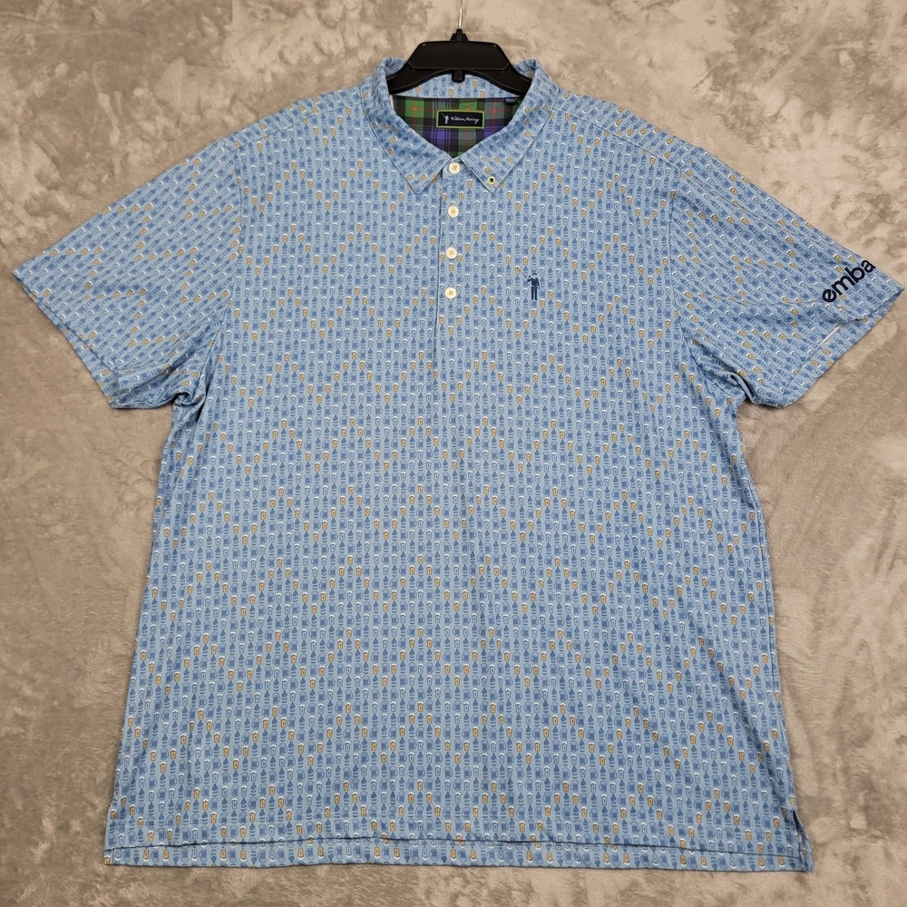 William Murray Mens Blue Geometric Beers In Glasses Print‎ Golf Polo Shirt 2XL
